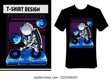 astronaut playing dj music with turntable in space between planets, modern vector design, with street wear concept. great for printing on merchandise, clothing, t-shirts, hoodies.
