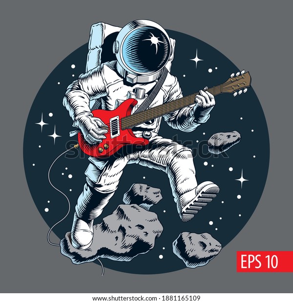 Astronaut Playing Electric Guitar Space Stars Stock Vector (Royalty ...