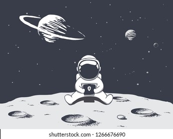 astronaut playing games on smartphone.Space vector illustration.Prints design