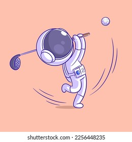 Astronaut is playing golf with passion