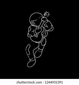 Astronaut playing the guitar. Chalked on a black background