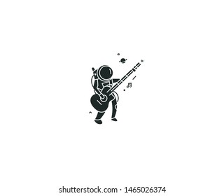 Astronaut playing guitar- Flat Line Art Design Illustration.