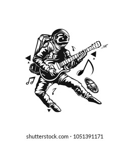 Astronaut Playing Guitar, Hand Drawn Sketch Vector illustration.