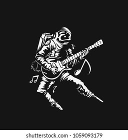Astronaut in Playing Guitar, Hand Drawn Sketch Vector illustration.