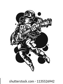 Astronaut in Playing Guitar, Hand Drawn Sketch Vector illustration.