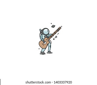 Astronaut in Playing Guitar, Hand Drawn Sketch Vector illustration.