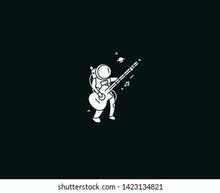 Astronaut in Playing Guitar, Hand Drawn Sketch Vector illustration.