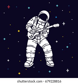 Astronaut playing guitar with space background. Vector illustration