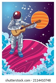 astronaut playing guitar in space illustration
