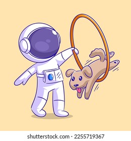 Astronauta jugando al salto con perro