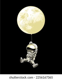 Astronauta jugando con el diseño de la ilustración del vector lunar.
El diseño es adecuado para uso en camisetas y afiches