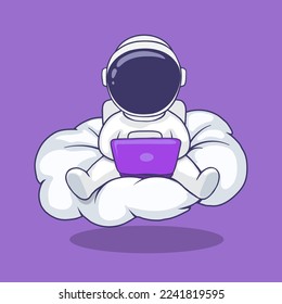 Astronaut, der in der Cloud am Computer spielt