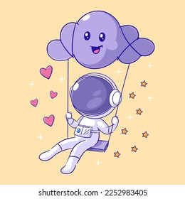 Astronaut is playing on swing
