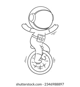 Astronaut is playing on a unicycle for coloring