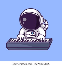 astronaut playing piano music instrument Cartoon Illustration Vector file. Isolated Premium Vector icon, every object is on separated layer. Flat Cartoon Style