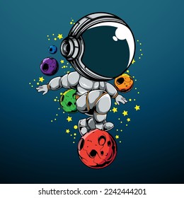 THE ASTRONAUT PLAYING WITH PLANET BALL