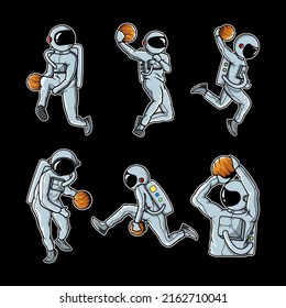 Astronaut playing planet ball set vector illustration