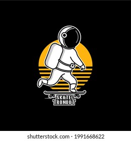 Astronaut Playing Skateboard Cartoon Vector Illustration Design