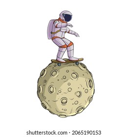 Astronaut playing skateboard on the moon