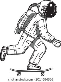 astronaut playing skateboard vector illustration