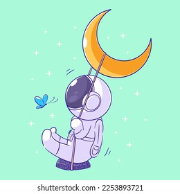 Astronaut playing swing in space