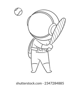 Astronaut is playing very good baseball for coloring