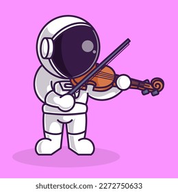 astronaut playing violin fiddle music instrument Cartoon Illustration Vector file. Isolated Premium Vector icon, every object is on separated layer. Flat Cartoon Style