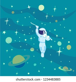 Astronaut playing the violin on the background of the starry sky. Background