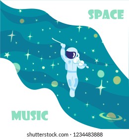 Astronaut playing the violin in space. Starry sky