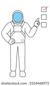 Astronaut pointing to a checklist, Vector Illustration