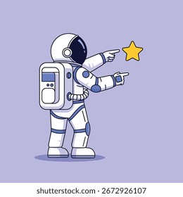 Astronauta aponta para estrela brilhante, simbolizando realização e descoberta cósmica em estilo vibrante