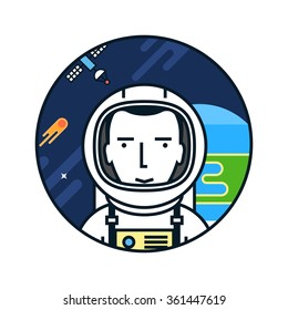 Astronaut in porthole. Vector illustration of avatar for your web design, or social media networks