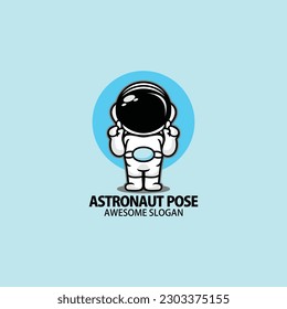 astronaut pose logo cute design mascot 