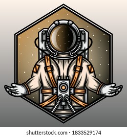Astronaut pray in the galaxy. Premium vector
