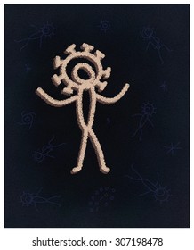 The Astronaut. Primitive handmade drawing. The abstract stylized image of people.