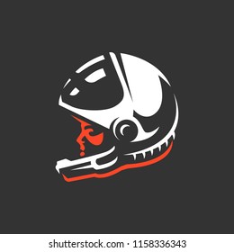 Astronaut protective helmet emblem. Spaceman exploring. Space vector illustration, label, badge, symbol