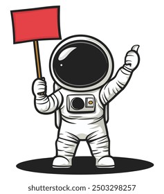 Astronaut Protest with Signboard Flat Vector Illustration