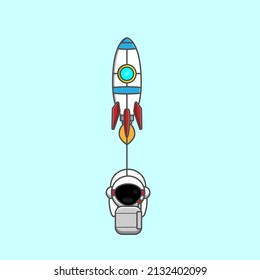astronaut pulled by rocket illustration