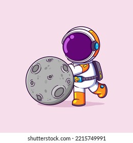 El astronauta está empujando la roca espacial sobre un planeta en la galaxia de la ilustración