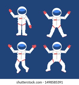 Astronaut put the flag on the moon isolated on space background.Vector illustration