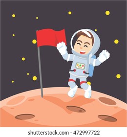 astronaut putting the flag in moon