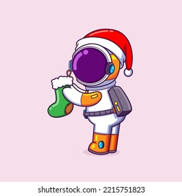 The astronaut is putting the magic shock for the santa gift of illustration