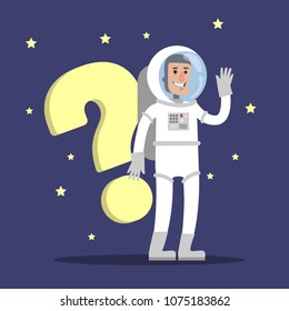 Astronaut with question mark answering and asking.