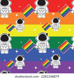 Astronaut  rainbow flag  pride flag  gay pride flag  pattern  seamless image  background