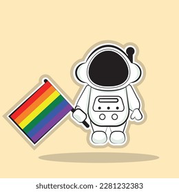 Astronaut, rainbow flag. Vector image, icon, clipart. Gay pride flag. Pride flag.