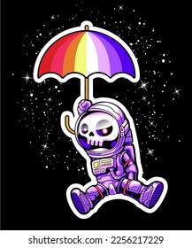 "Astronaut and rainbow umbrella" vector illustration design.
The design is suitable for use on t-shirts and posters.
