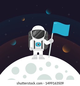 Astronaut Raise The Flag On The Moon