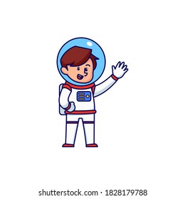 Astronaut raised hand vector icon illustration. Space man mascot cartoon character