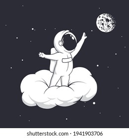 astronauta se acerca a la luna.Ilustración vectorial