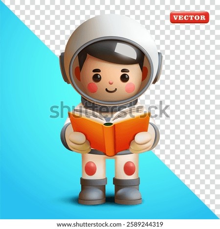 Astronaut reading a book, 3d vector. Suitable for education and design elements